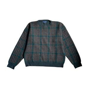 Kenneth Gordon‎ Sweater Men’s Size Large Green Brown Wool Houndstooth Vintage